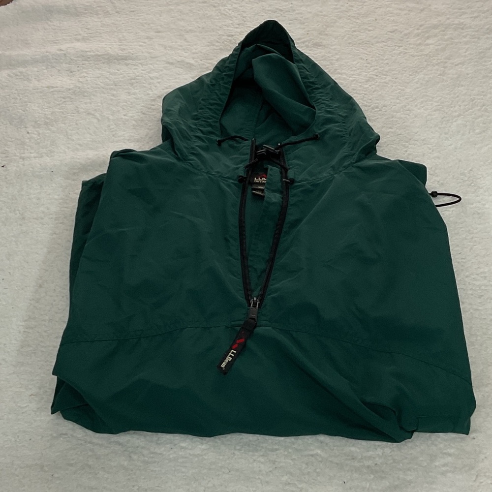 Mens L.L BEAN Dark Green Hooded Windbreaker